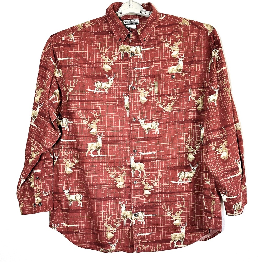 Columbia River Lodge Shirt Mens XL Deer Buck Antlers Button Down All Over Print